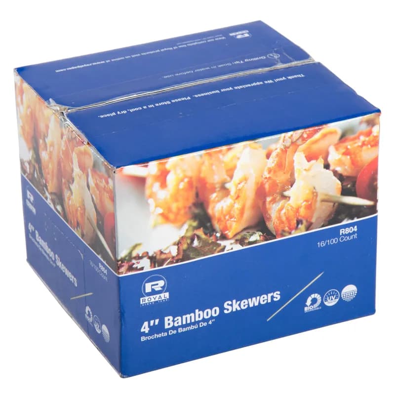 Skewer 4 IN Bamboo 100 Count/Pack 16 Packs/Case 12 Count/Case