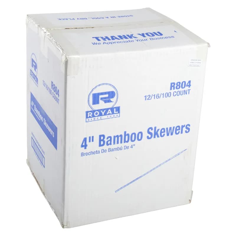 Skewer 4 IN Bamboo 100 Count/Pack 16 Packs/Case 12 Count/Case