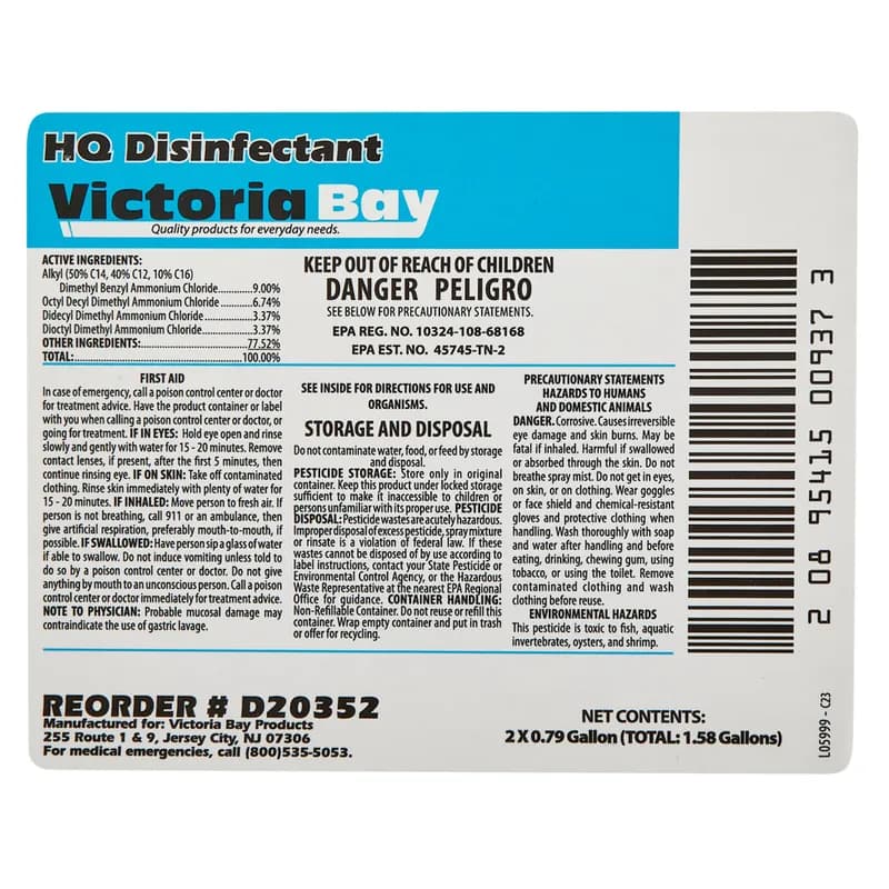 Victoria Bay HQ Disinfectant 3 L 2/Case