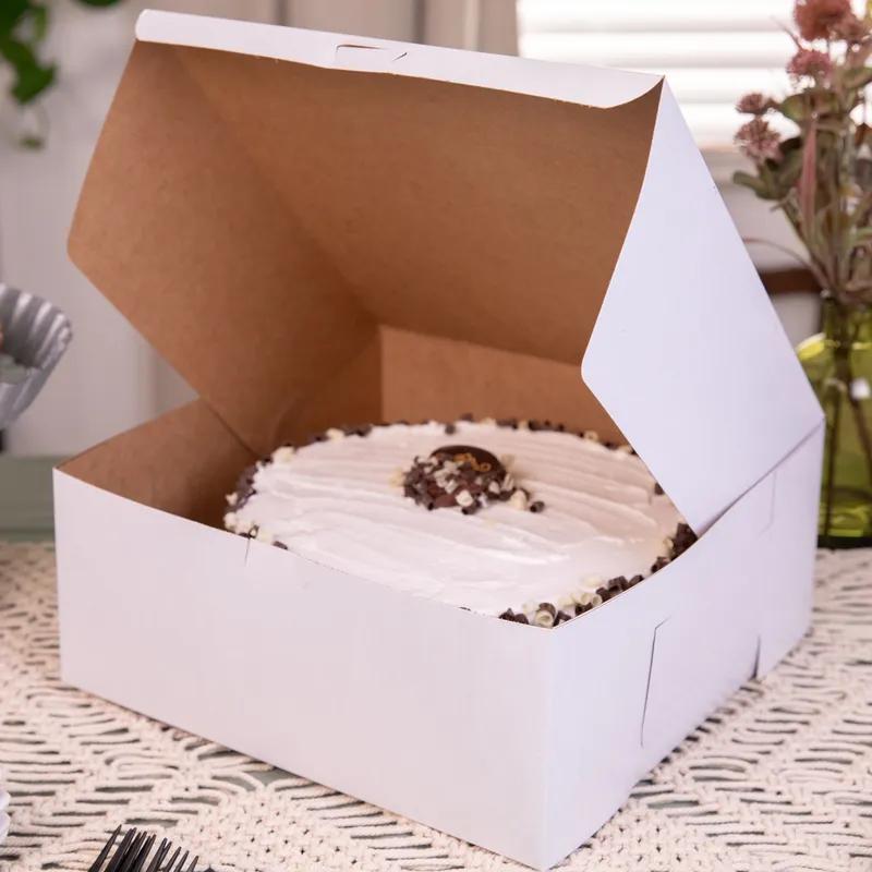 Bakery Box 12X12X5 IN Clay-Coated Kraft Board White Kraft Square Lock Corner Tuck Top 100/Case