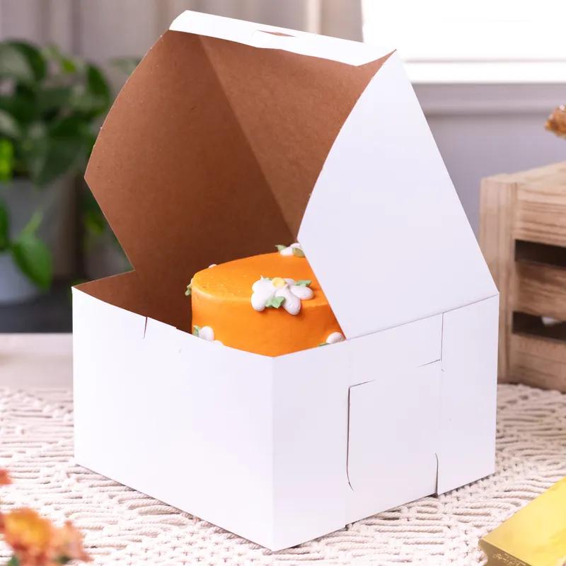 Bakery Box 8X8X5 IN Clay-Coated Kraft Board White Kraft Square Lock Corner Tuck Top 100/Case