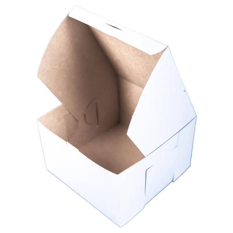 Bakery Box 8X8X5 IN Clay-Coated Kraft Board White Kraft Square Lock Corner Tuck Top 100/Case