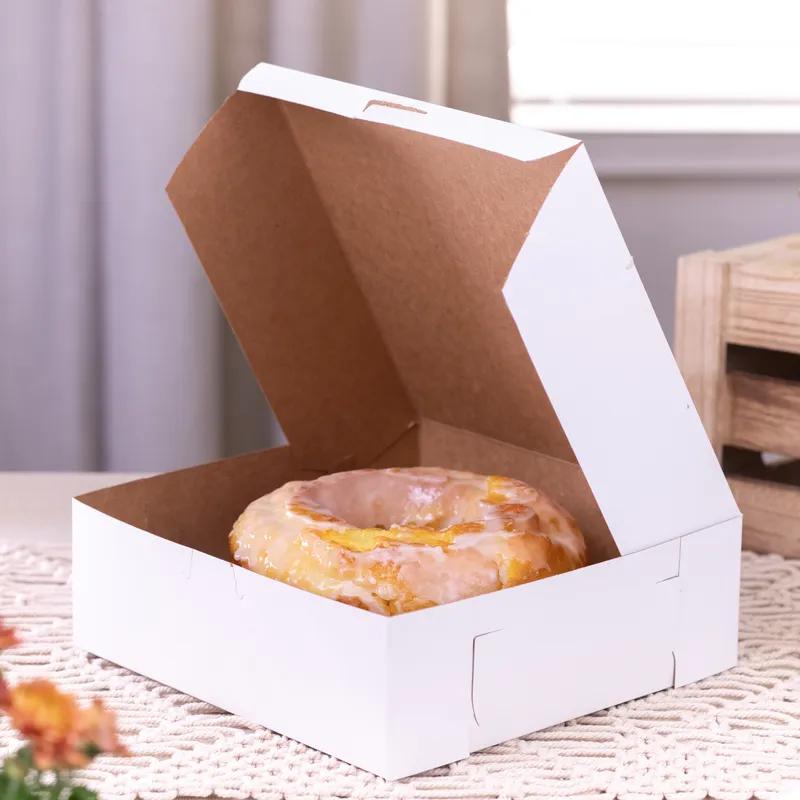 Bakery Box 9X9X3 IN White Lock Corner Clay Coated 250/Bundle