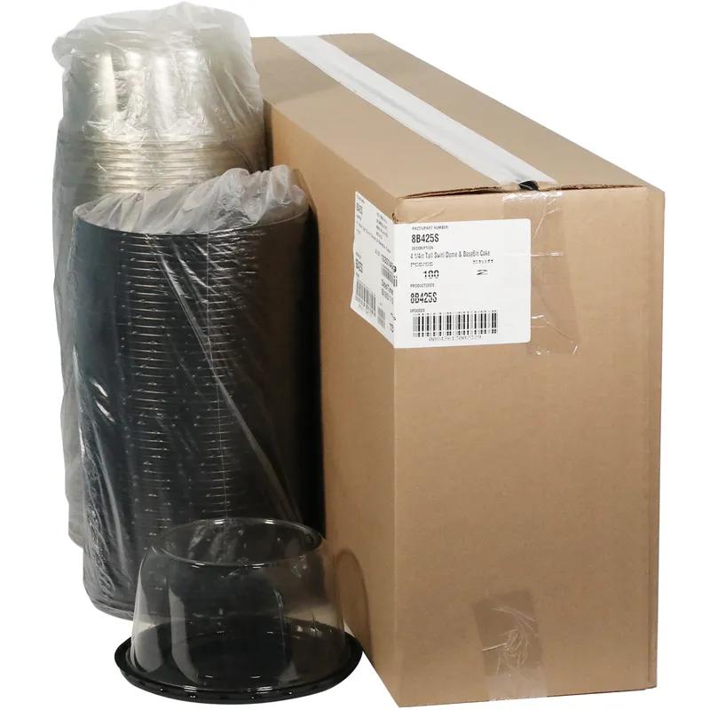 Cake Container & Lid Combo With Dome Lid 8X4.375 IN PET Clear Black Round Swirl 100/Case