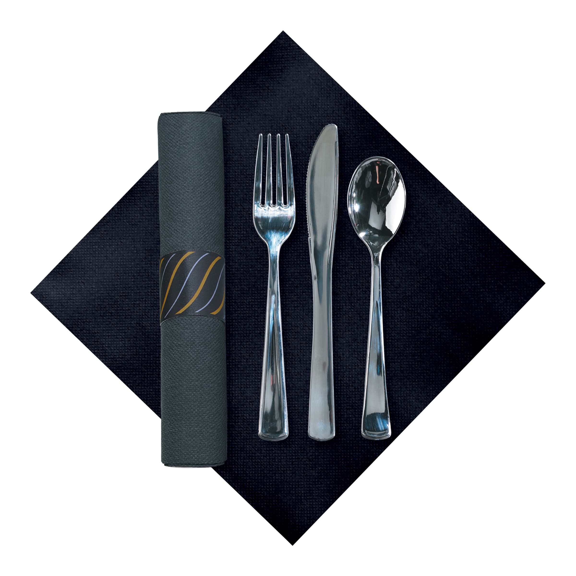 CaterWrap® Cutlery Kit Tissue Paper Plastic Black Individually Wrapped 100/Case