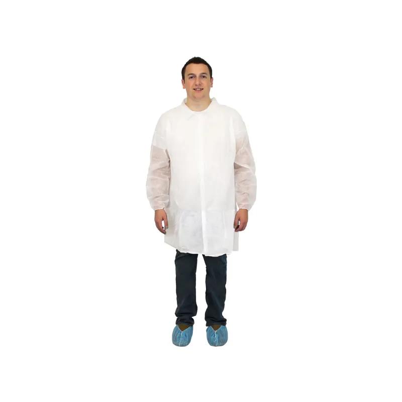 Lab Coat XL White Spunbond Polypropylene No Pockets Elastic Wrists Economy 30/Case