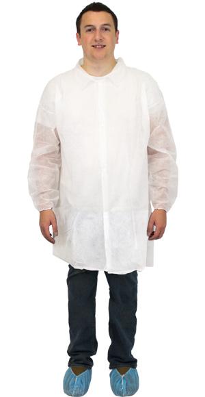 Lab Coat XL White Spunbond Polypropylene No Pockets Elastic Wrists Economy 30/Case