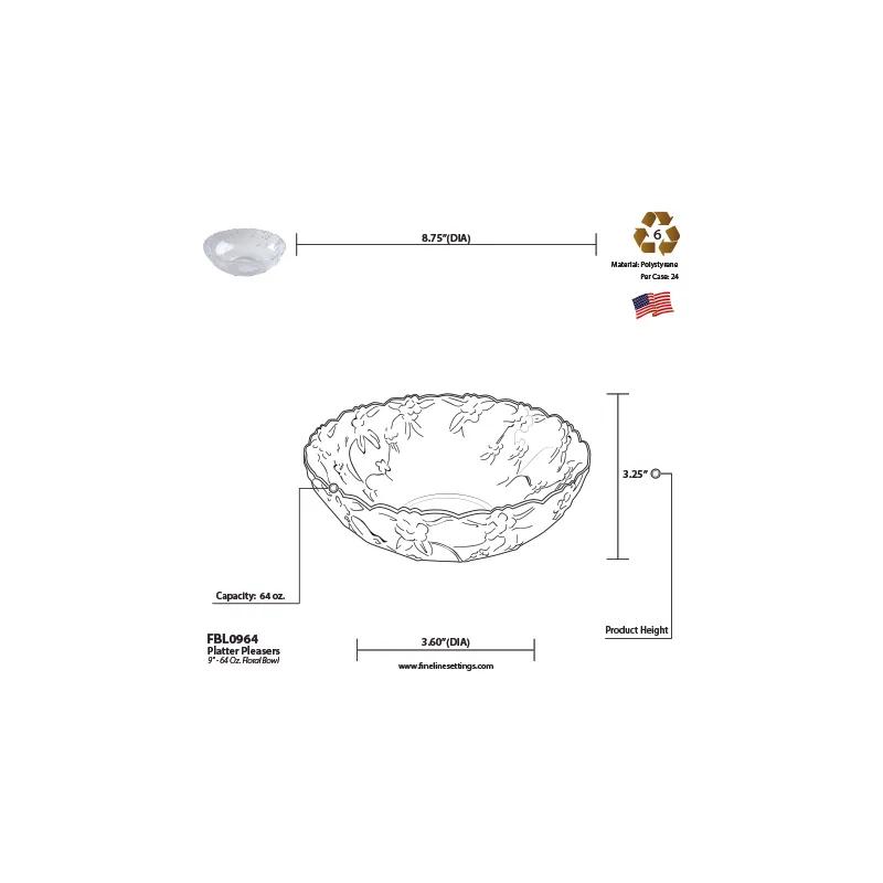 Bowl 64 OZ Plastic Clear Floral 24/Case