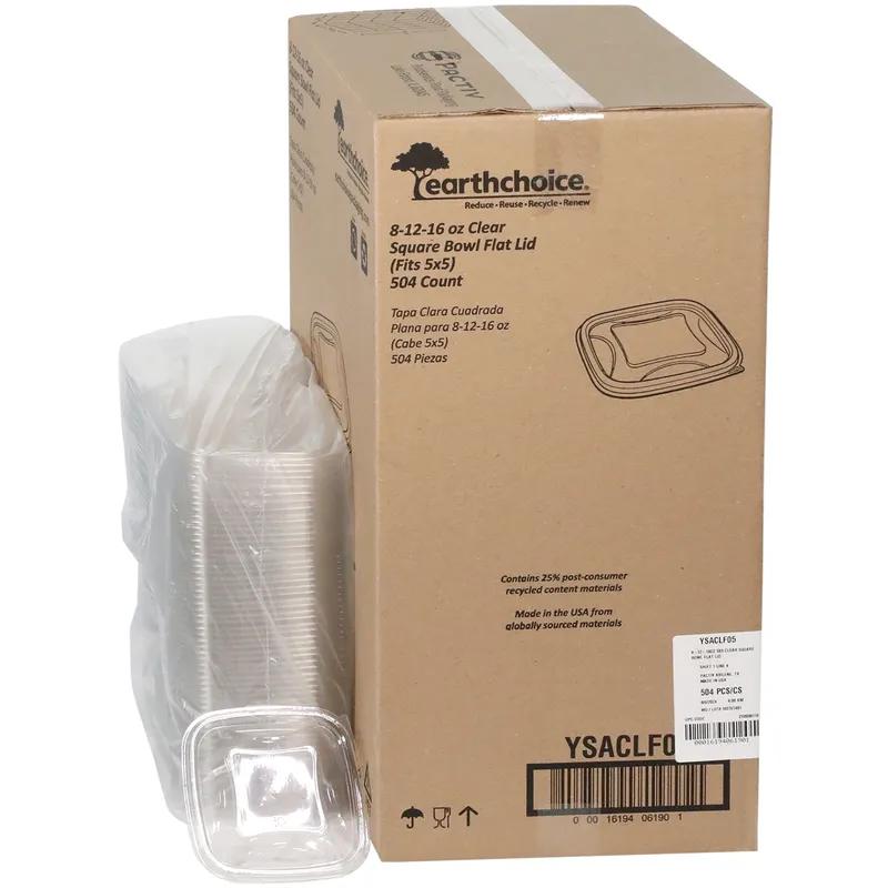 Lid Flat 5.5X5.5X0.75 IN RPET Clear Square For 8-12-16 OZ Container 504/Case