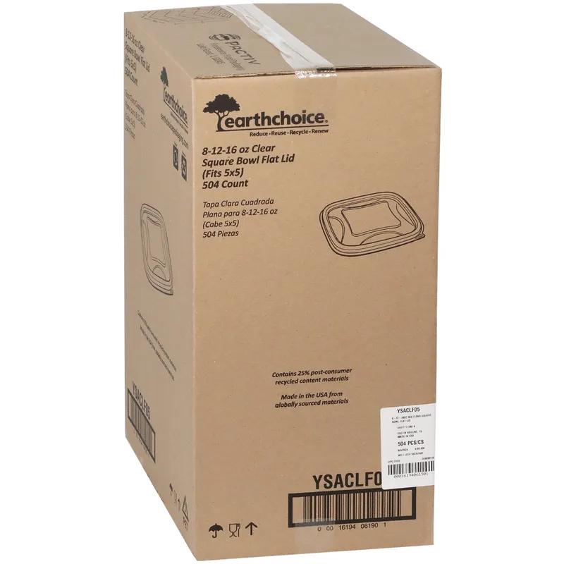 Lid Flat 5.5X5.5X0.75 IN RPET Clear Square For 8-12-16 OZ Container 504/Case