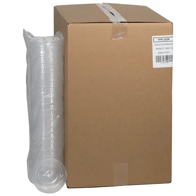 Lid Flat 4.3X0.4 IN PP Clear For 32 OZ Cold Cup Straw Slot 1000/Case