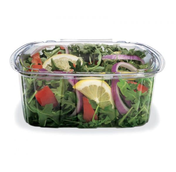 Crystal Seal® Deli Container Hinged With Flat Lid 64 OZ PET Clear Rectangle 140/Case