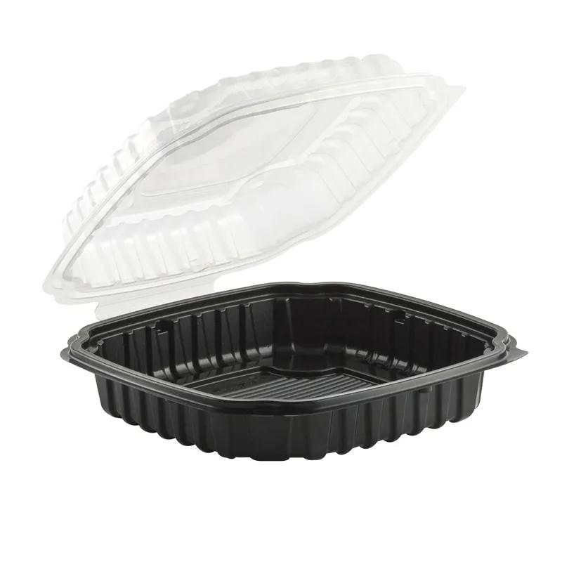 Take-Out Container Hinged With Dome Lid 9X10.5 IN PP Black Clear Anti-Fog 100/Case