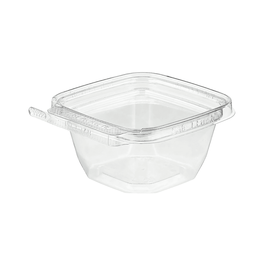 Safe-T-Fresh® Deli Container Hinged With Flat Lid 4 OZ RPET Clear Square 312/Case