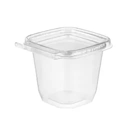 Safe-T-Fresh® Deli Container Hinged With Flat Lid 8 OZ RPET Clear Square 288/Case