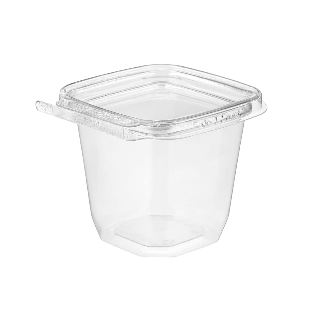 Safe-T-Fresh® Deli Container Hinged With Flat Lid 8 OZ RPET Clear Square 288/Case