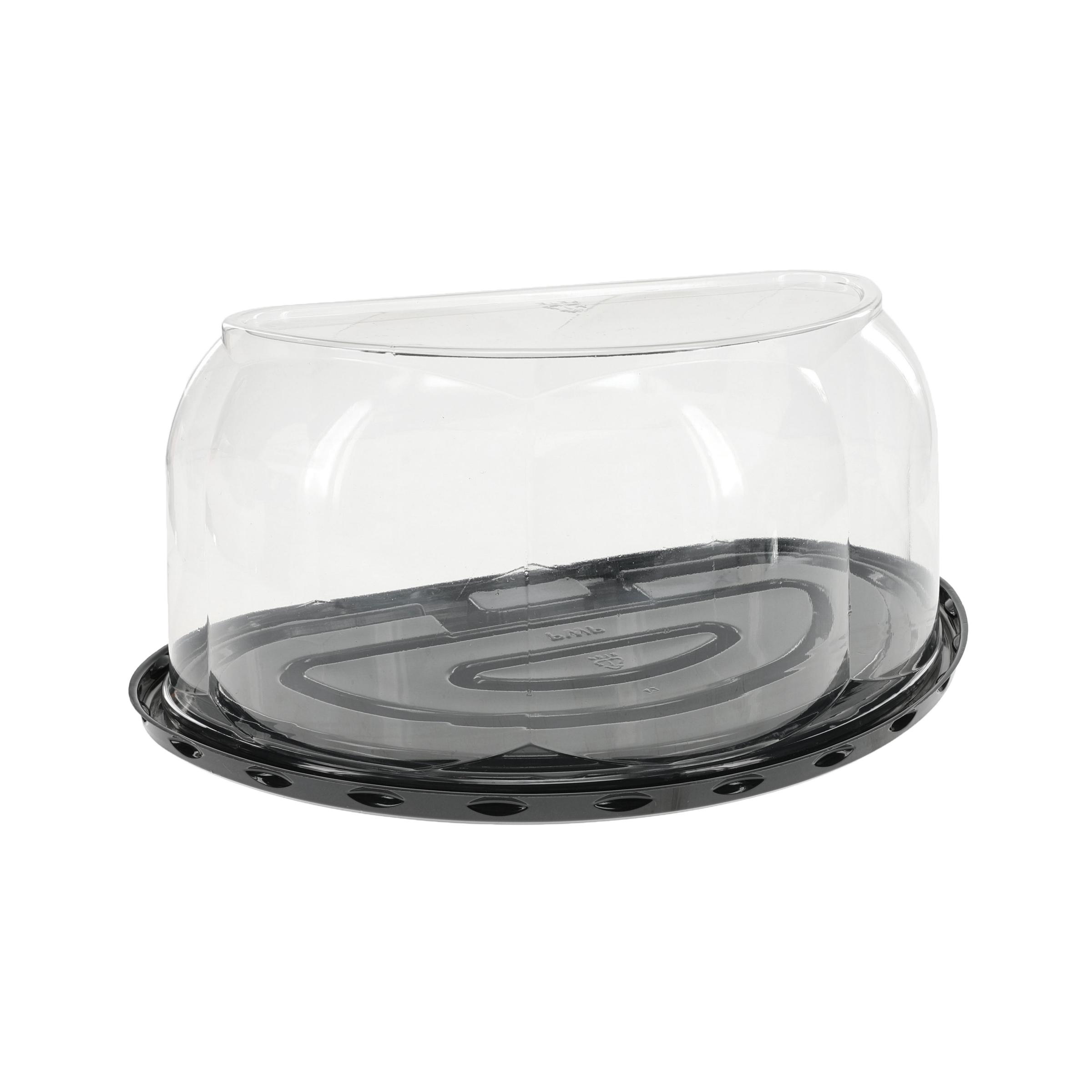 RoseDome Cake Half Container & Lid Combo With Dome Lid 8X4X5.25 IN PET Clear Black Combo 100/Case