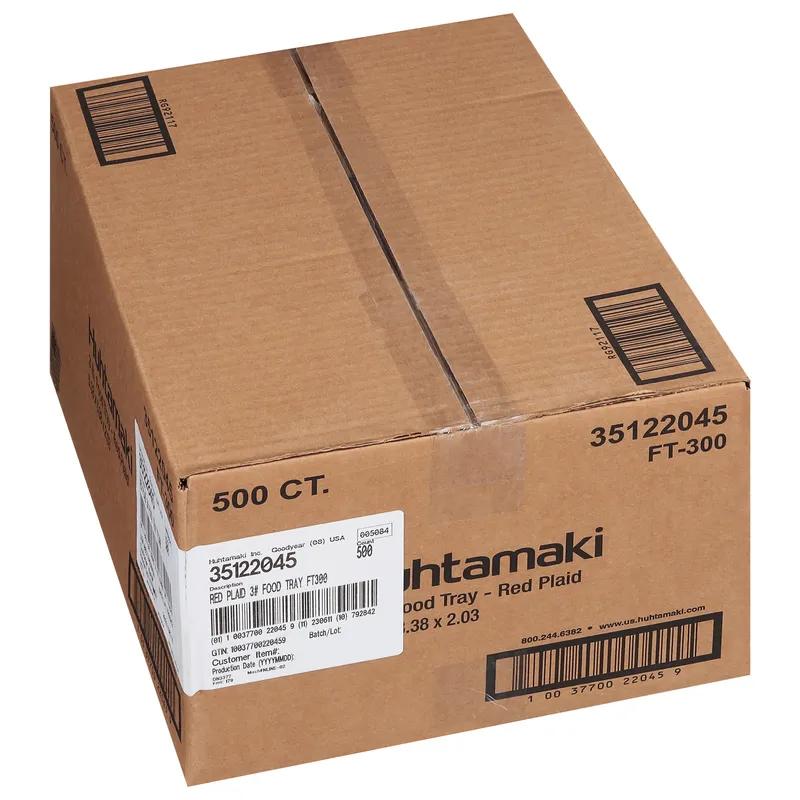 Food Tray 3 LB Paperboard Red White Plaid 500/Case