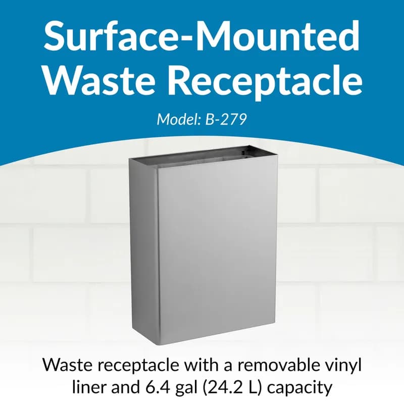 Trash Can 6.4 GAL Stainless Steel 1/Each