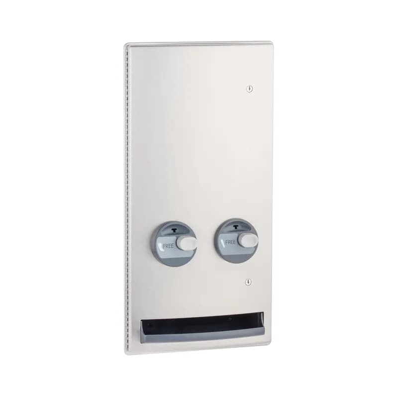 Tampon & Pad Dispenser Stainless Steel Recessed Mounted Holds 30 Tampons and 20 Napkins Push Button Free Vend 1/Case
