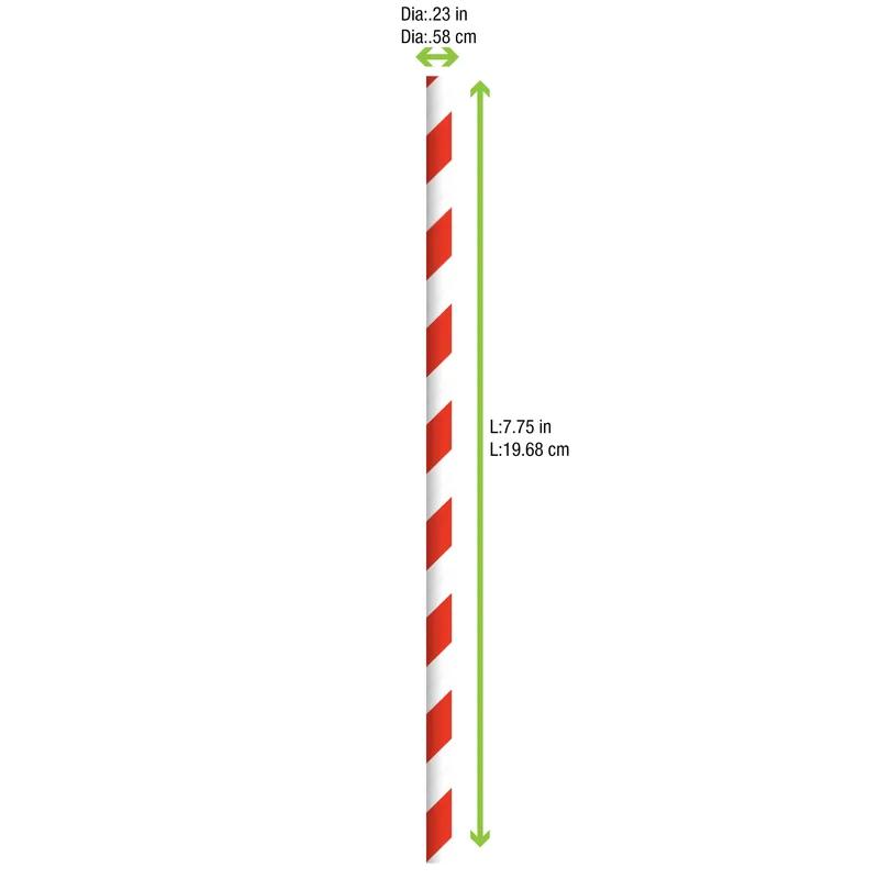 Straw 0.2X7.75 IN Paper Red White Unwrapped 500 Count/Pack 6 Packs/Case 3000 Count/Case