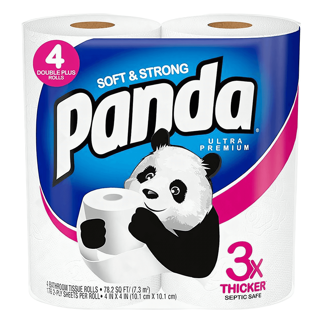 Panda® Toilet Paper & Tissue Roll 4X4 IN 2PLY White Embossed Premium 176 Sheets/Roll 24 Rolls/Case 4224 Sheets/Case