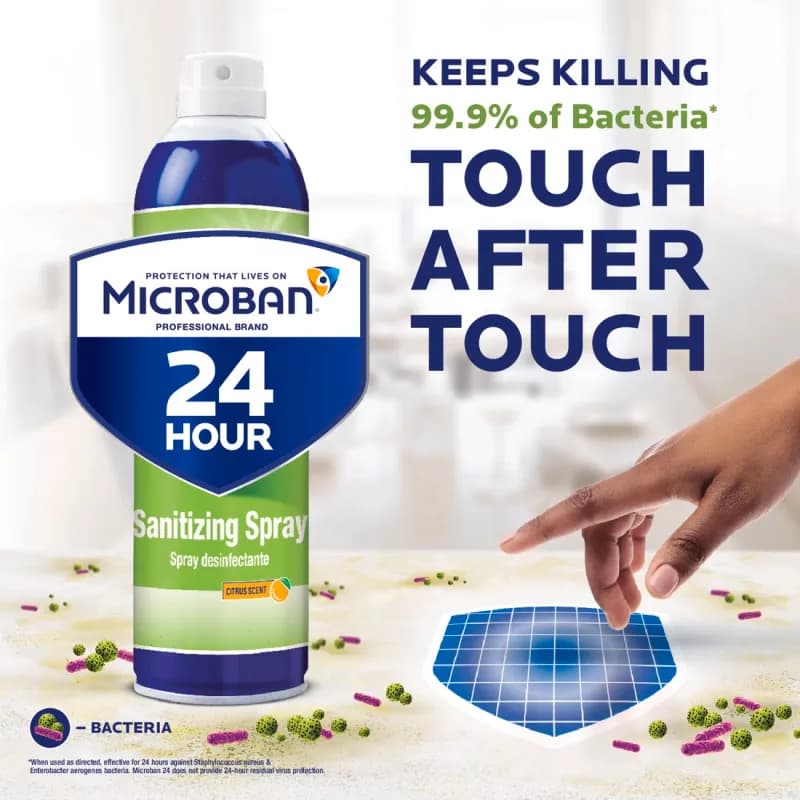 Microban Citrus Scent Sanitizer 15 FLOZ Multi Surface Aerosol 6/Case