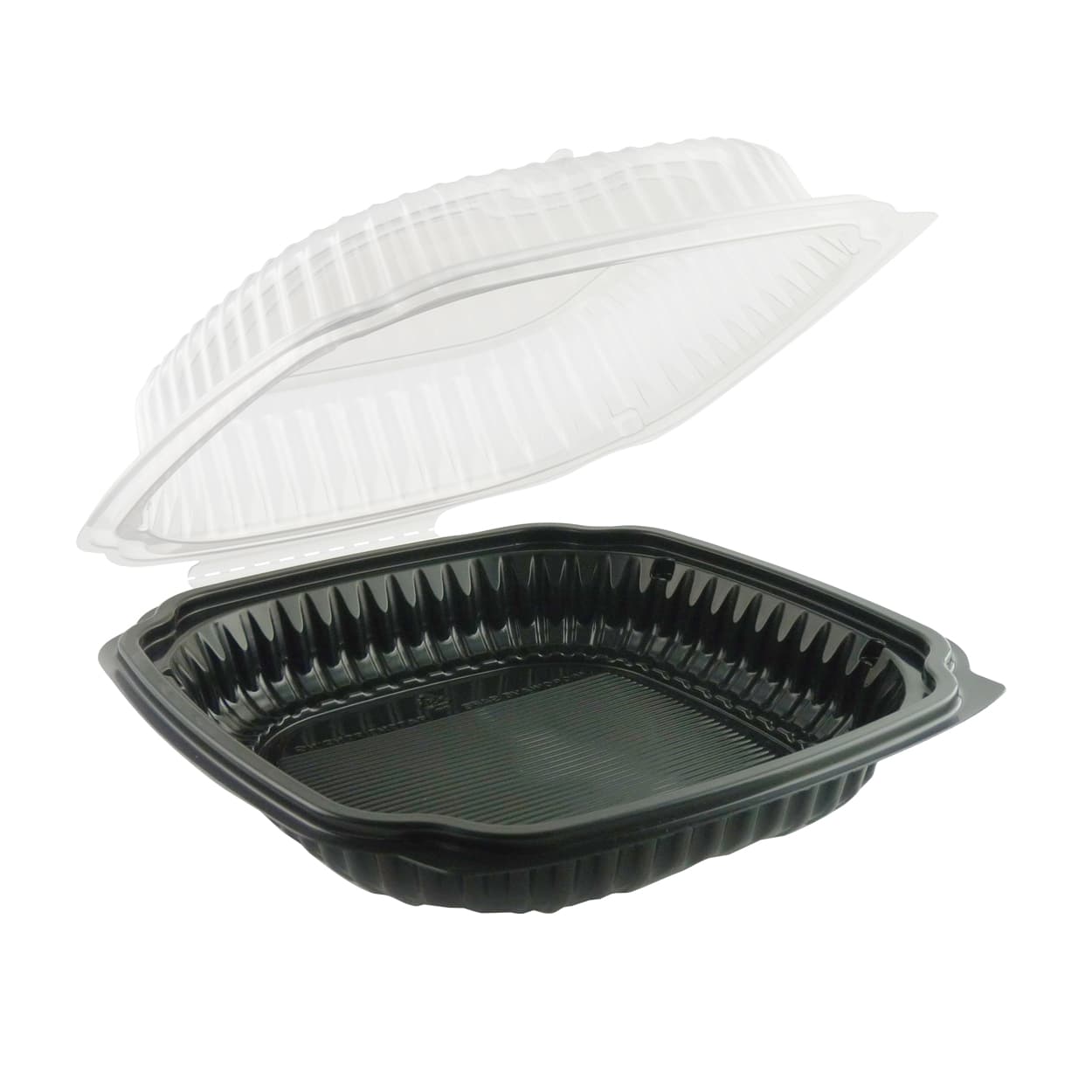 Take-Out Container Hinged With Dome Lid 10.5X9.5 IN PP Black Clear Anti-Fog 100/Case