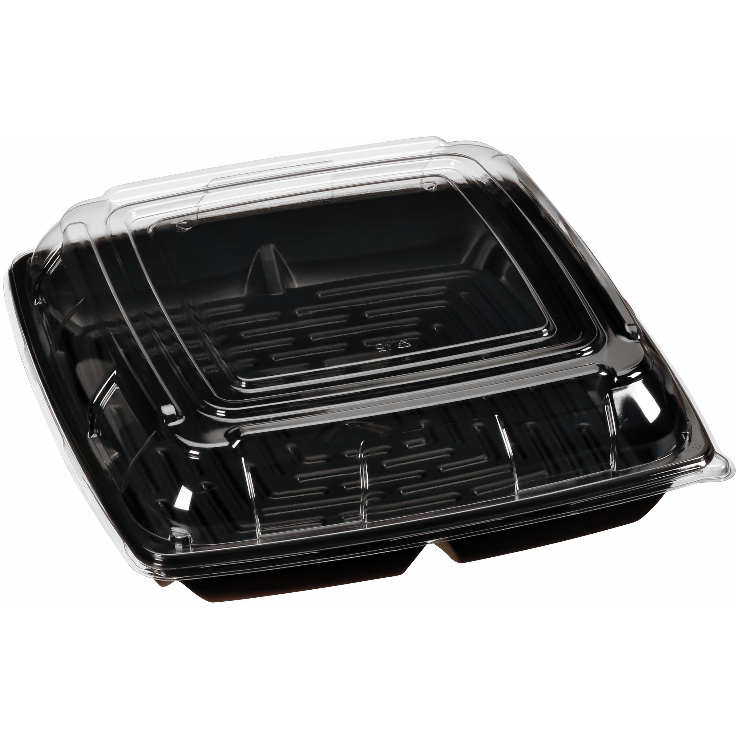 Serving Tray Base & Lid Combo With Dome Lid 14X14X2.5 IN PET PP Black Clear Square Deep 25/Case