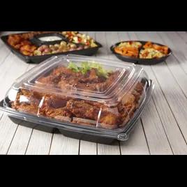 Serving Tray Base & Lid Combo With Dome Lid 14X14X2.5 IN PET PP Black Clear Square Deep 25/Case