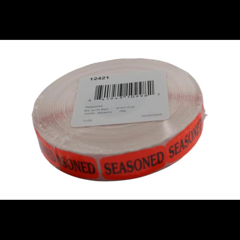 Seasoned Label 0.625X1.25 IN Black Fluorescent Red Short Oval 1000 Count/Roll 50 Rolls/Case 50000 Count/Case