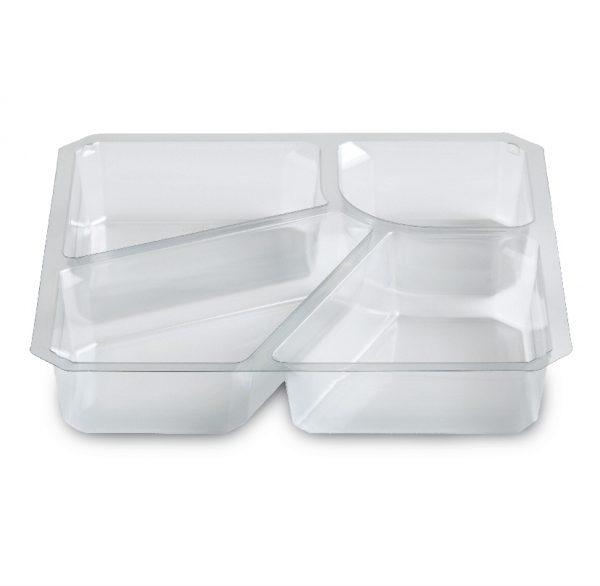 Fresh 'n Clear® GoCube® Take-Out Container Insert 7.13X7.13X1.23 IN 4 Compartment PET Clear Square 400/Case