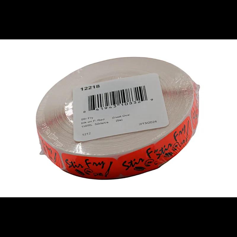 Stir Fry Label 0.625X1.25 IN Black Fluorescent Red Short Oval 1000 Count/Roll 50 Rolls/Case 50000 Count/Case