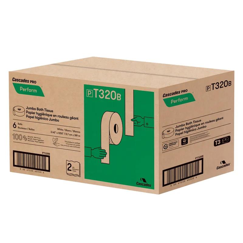 Cascades PRO Perform Toilet Paper & Tissue Roll Tandem 3.4IN X1250FT 2PLY White Jumbo (JRT) 6 Rolls/Case