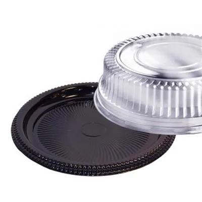 Serving Tray Base & Lid Combo With Dome Lid 13.5 IN PET Black Clear Round 25/Case