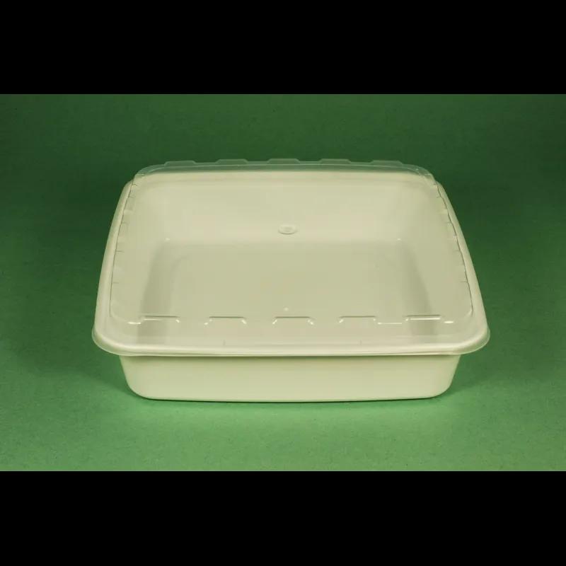 Take-Out Container Base & Lid Combo With Dome Lid 48 OZ Plastic White Clear Square 100/Case
