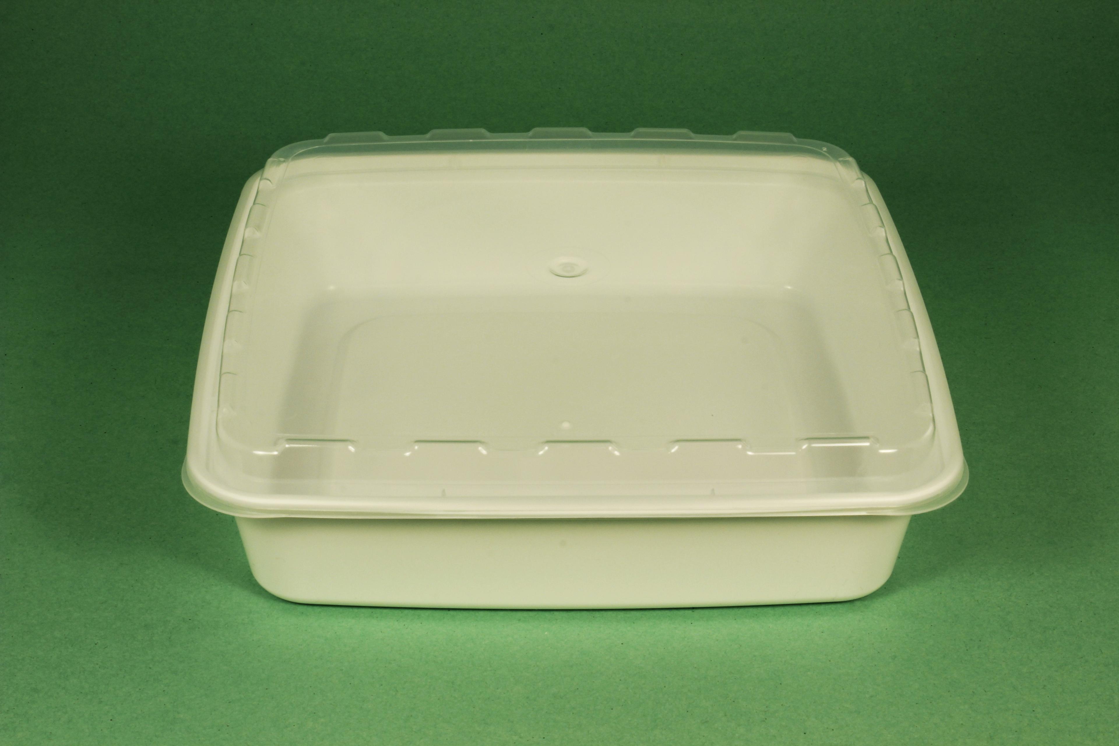 Take-Out Container Base & Lid Combo With Dome Lid 48 OZ Plastic White Clear Square 100/Case