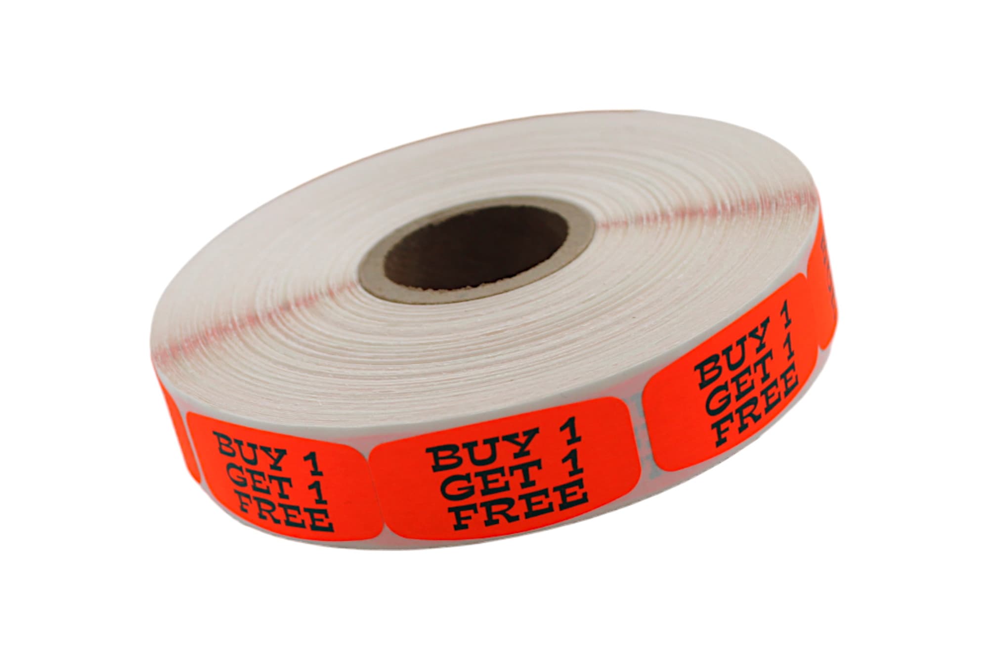Buy 1 Get 1 Free Label 0.625X1.25 IN Black Fluorescent Red Short Oval 1000 Count/Roll 50 Rolls/Case 50000 Count/Case