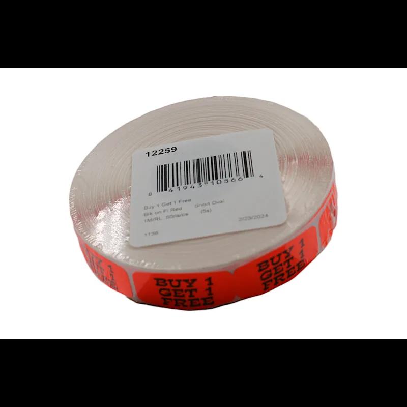 Buy 1 Get 1 Free Label 0.625X1.25 IN Black Fluorescent Red Short Oval 1000 Count/Roll 50 Rolls/Case 50000 Count/Case