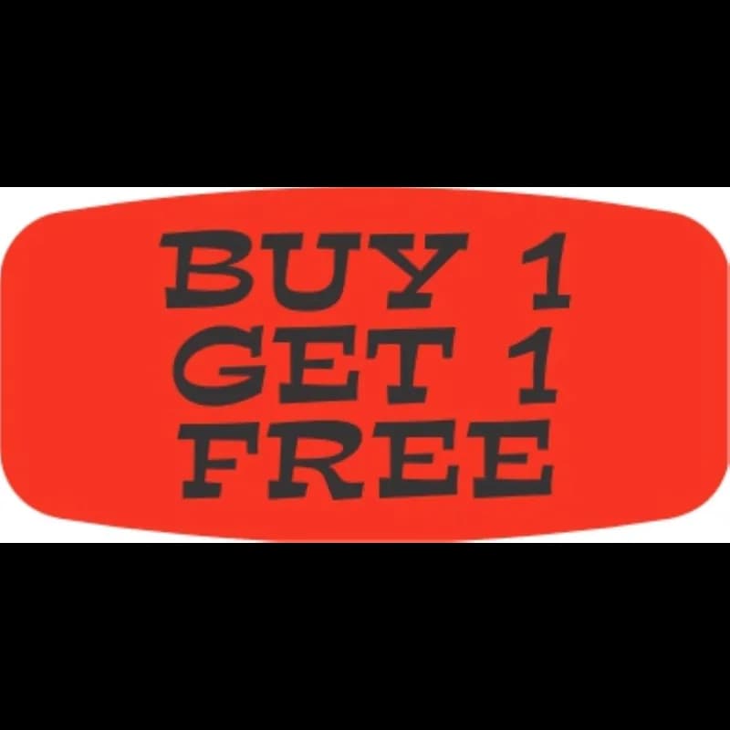 Buy 1 Get 1 Free Label 0.625X1.25 IN Black Fluorescent Red Short Oval 1000 Count/Roll 50 Rolls/Case 50000 Count/Case