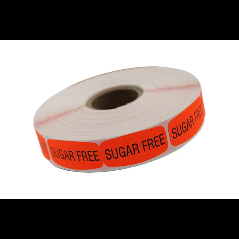 Sugar Free Label 0.625X1.25 IN Black Fluorescent Red Short Oval 1000 Count/Roll 50 Rolls/Case 50000 Count/Case