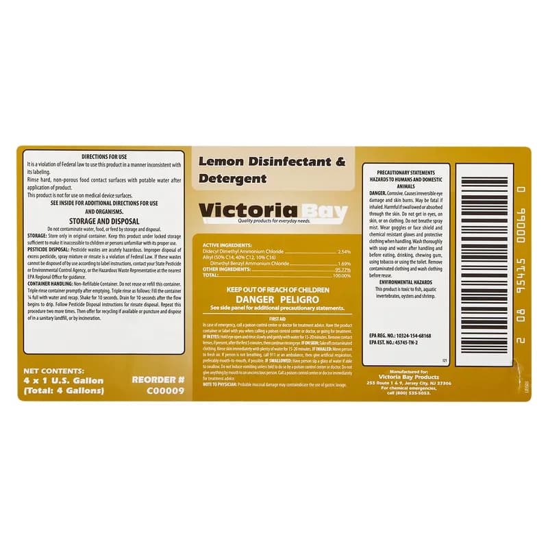 Victoria Bay Lemon Detergent & Disinfectant 1 GAL 4/Case