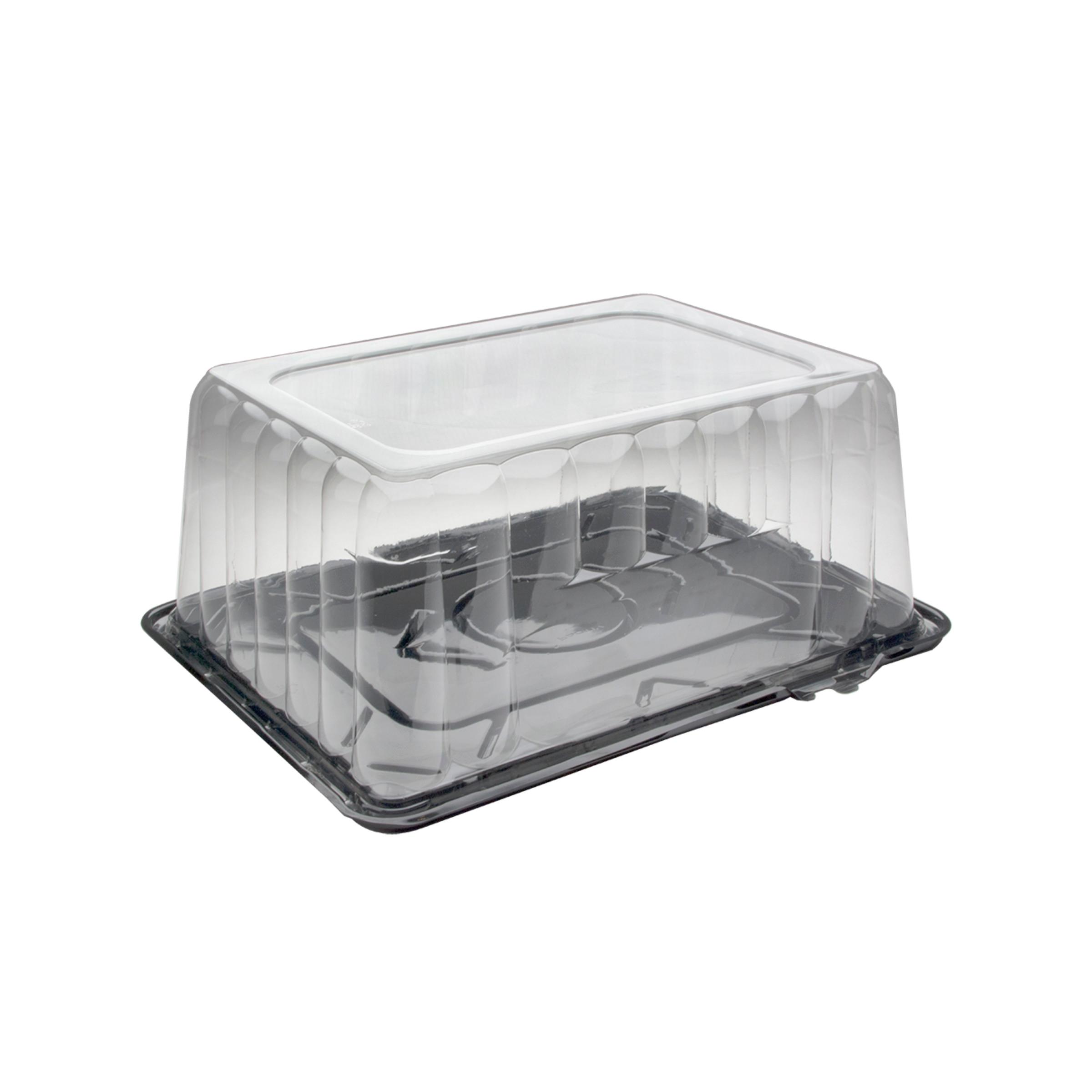 RoseDome Cake Container & Lid Combo With Dome Lid 1/4 Size 15X11X6 IN PET Clear Black Rectangle Long Tab 60/Case