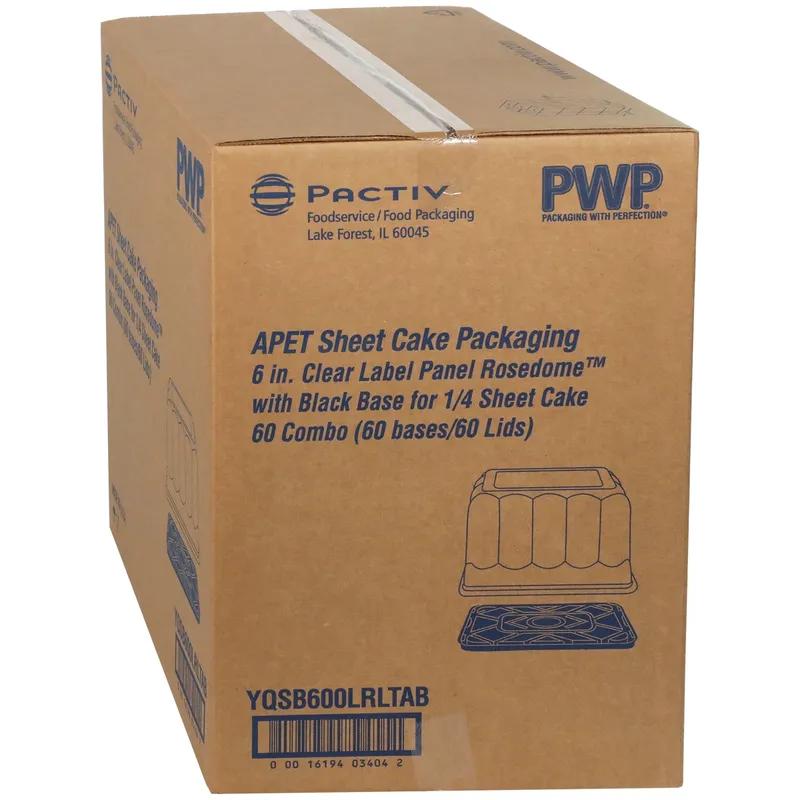 RoseDome Cake Container & Lid Combo With Dome Lid 1/4 Size 15X11X6 IN PET Clear Black Rectangle Long Tab 60/Case