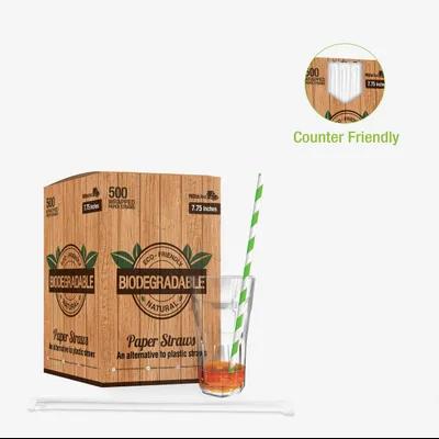 Jumbo Straw 0.2X8.3 IN Paper Green White Stripe Paper Wrapped 500 Count/Pack 6 Packs/Case 3000 Count/Case