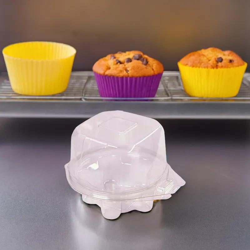 Cupcake Muffin Hinged Container With Dome Lid PET Clear Round 272/Case