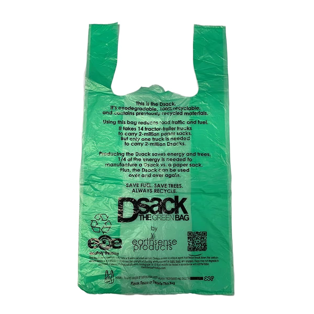 Bag 11.5X6.5X22 IN HDPE 13MIC Green T-Sack 500/Case