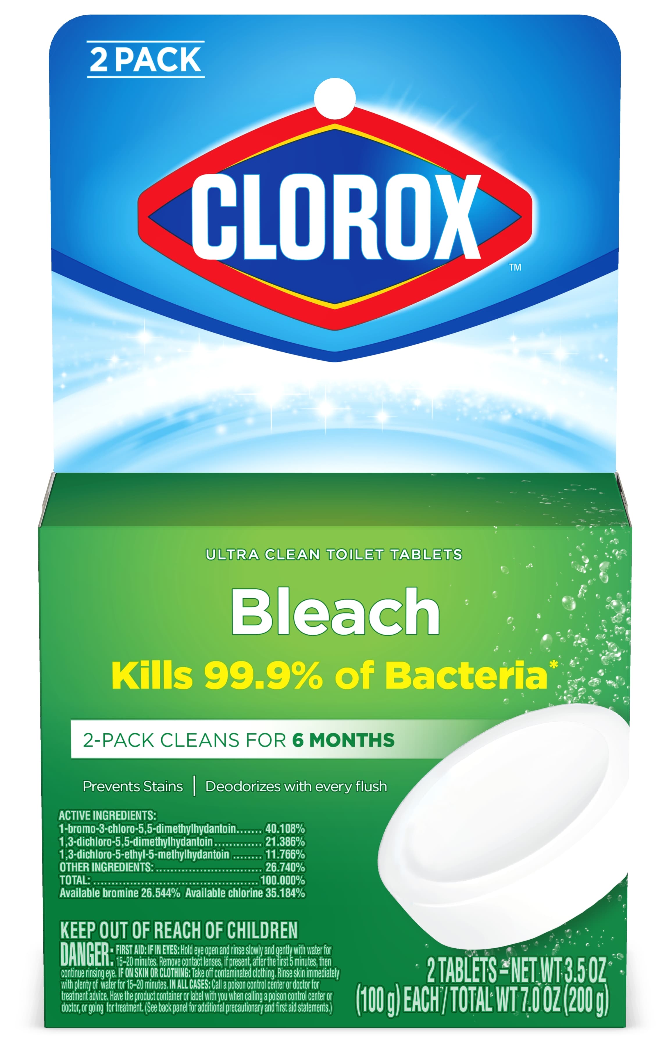 Clorox® Ultra Clean Toilet Bowl Cleaner Deodorizer 3.5 OZ Tablet Antibacterial 2 Count/Pack 6 Packs/Case