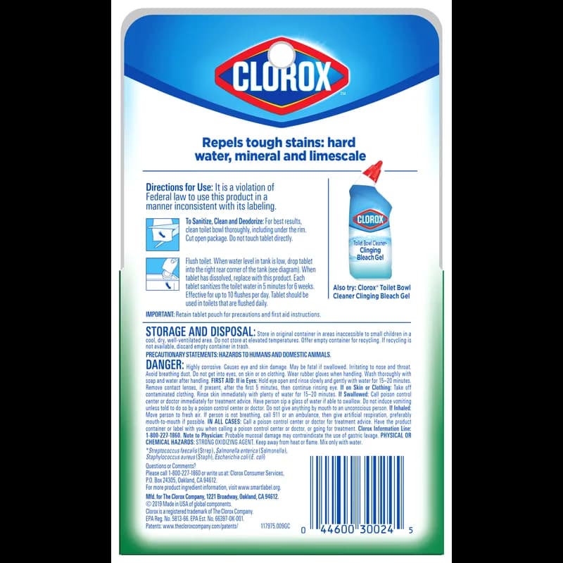 Clorox® Ultra Clean Toilet Bowl Cleaner Deodorizer 3.5 OZ Tablet Antibacterial 2 Count/Pack 6 Packs/Case