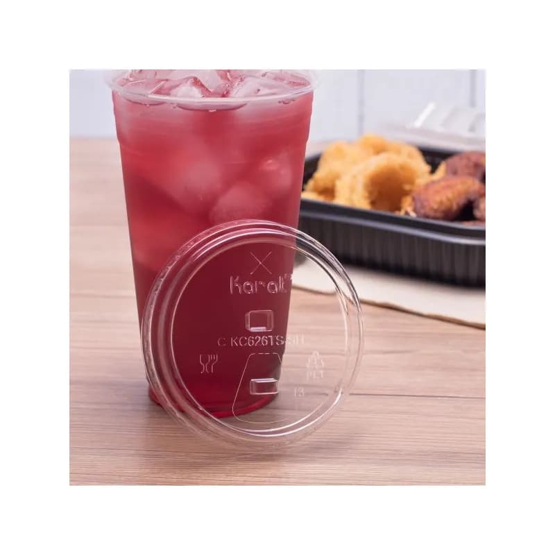 Karat® Lid Flat 3.86 IN PET Clear For 12-24 OZ Cold Cup Strawless Sip Through 1000/Case